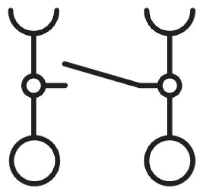 Diagramm eines Moleküls mit vier Kreisen, verbunden durch Linien. Zwei Kreise oben, zwei unten, mit einer diagonalen Linie dazwischen.