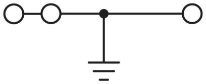 Elektrisches Schaltsymbol: Horizontale Leitung mit drei offenen Kontakten links und Erdungssymbol darunter in der Mitte.