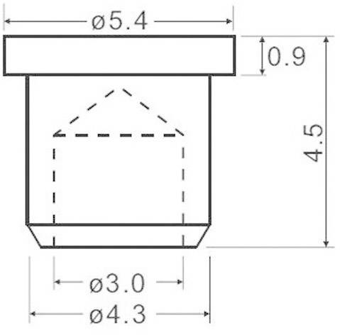 Technische Zeichnung eines Bauteils mit Maßen: Gesamtbreite 5,4 mm, Höhe 4,5 mm, Innendurchmesser 3,0 mm, Außenbreite 4,3 mm.