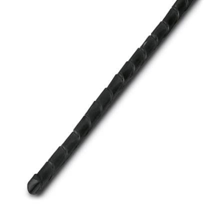 Ein schwarzer, langer, gerippter Kunststoffstab, der sich diagonal von unten links nach oben rechts erstreckt.