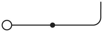 Diagramm eines Fahrplans mit zwei Stationen, einer Startstation und einer Endstation mit einem Bogen am Ende der Linie.