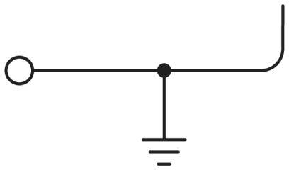 Elektrischer Schaltplan zeigt eine Erdung mit einer Leitung, die nach rechts abzweigt.
