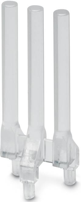 Dreipoliger transparenter Kunststoffstecker in vertikaler Anordnung.