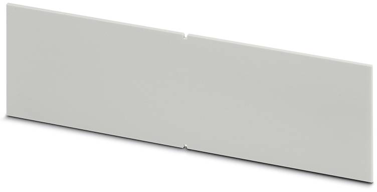 Graues, rechteckiges Abdeckteil für Tragschienen, zur Abdeckung von offenen Schaltkästen oder Schutz von Elektronikteilen.