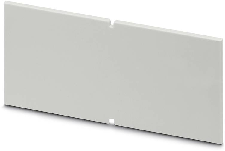 Eine rechteckige, weiße Kunststoffabdeckung mit einer kleinen Aussparung in der Mitte, vermutlich ein Teil eines größeren elektrischen Systems.