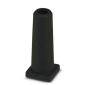 Schwarzes Kunststoffrohr mit quadratischem Sockel, stehend. Könnte als Schutzkappe oder Abdeckung dienen.