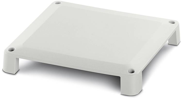 Ein rechteckiger, flacher, grauer Plastikständer mit vier kurzen Beinen, geeignet zur Erhöhung kleinerer elektronischer Geräte.