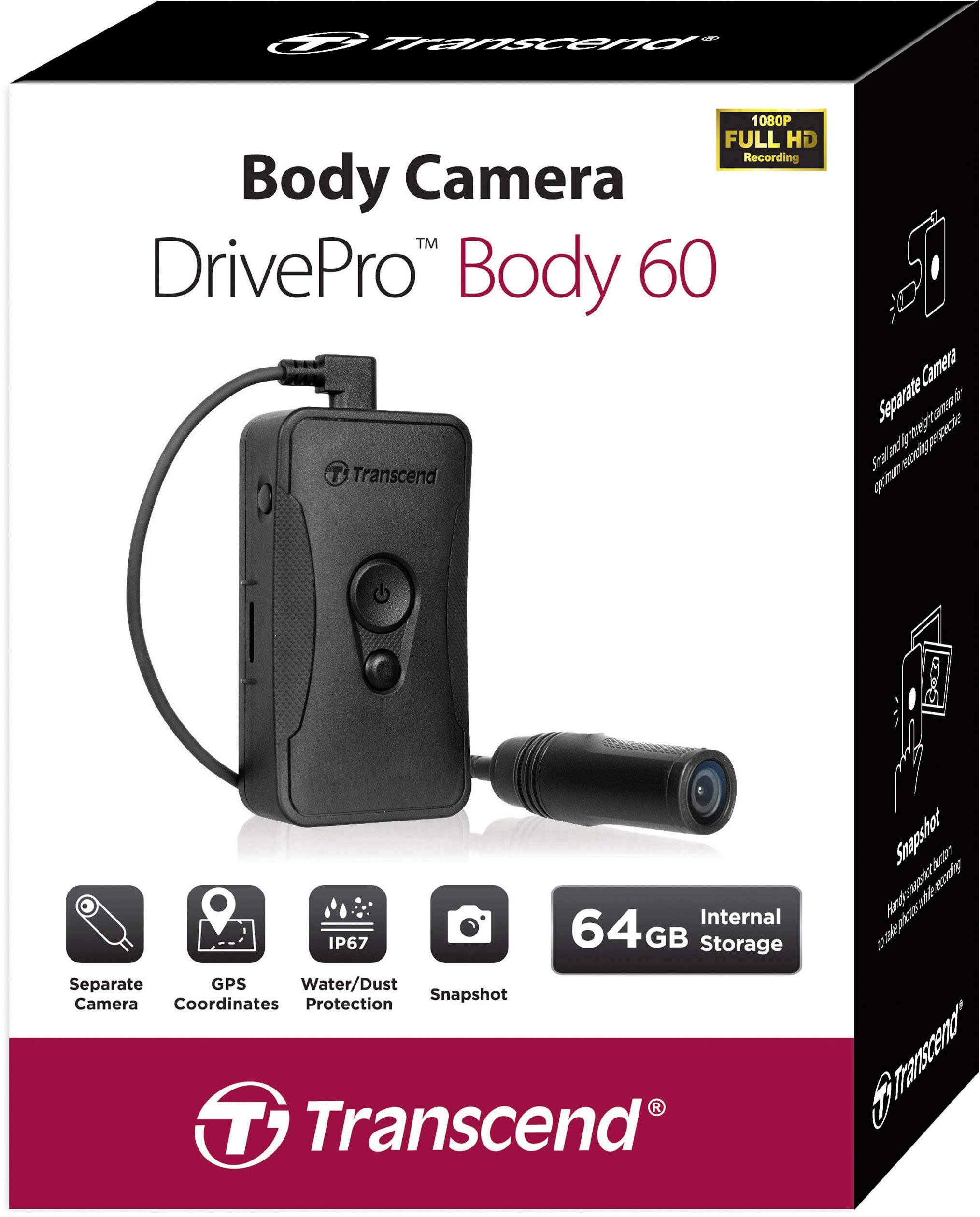Transcend DrivePro Body 60 Bodycam Full-HD, Interner Speicher, Spritzwassergeschützt, Staubgeschützt, WLAN