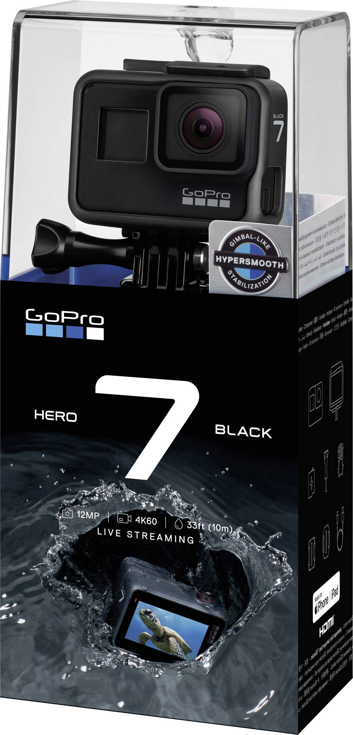 GoPro HERO 7 BLACK inkl. Super Suit und Handgriff Action Cam Full-HD, Wasserfest, Touch-Screen, 4K