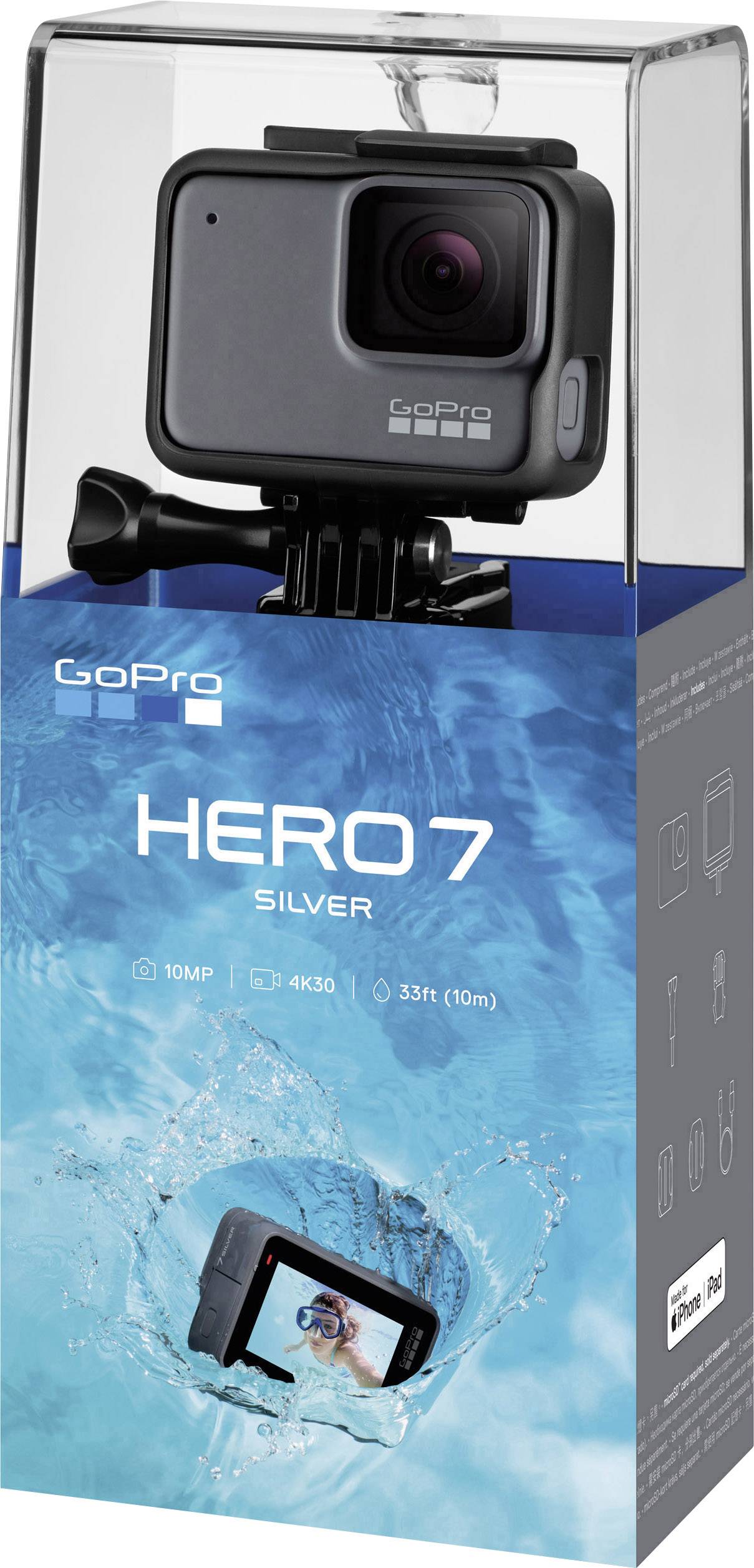 GoPro HERO 7 Silver Action Cam 4K, GPS, Touch-Screen, Wasserfest