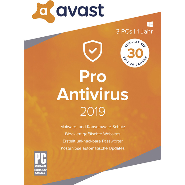 Avast PRO Anti Virus 2019 Vollversion, 3 Lizenzen Windows Antivirus