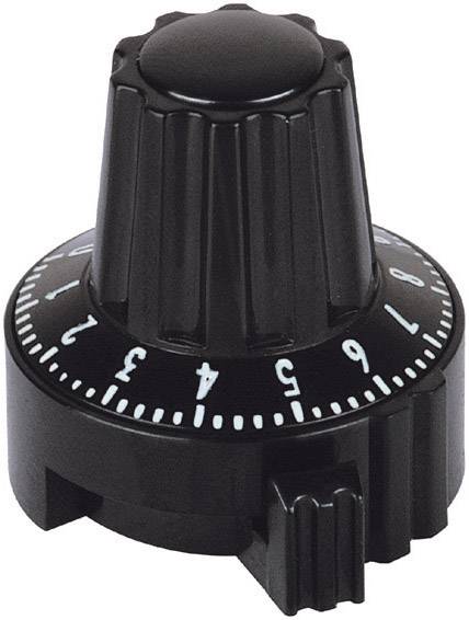 Schwarzer Drehknopf mit Nummerierung von 1 bis 9, häufig zur Lautstärke- oder Intensitätsregelung bei elektronischen Geräten verwendet.