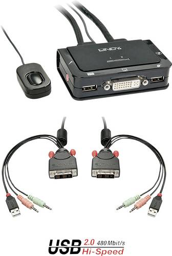 LINDY DVI KVM Switch 2 Port USB Audio 2 Port KVM-Umschalter