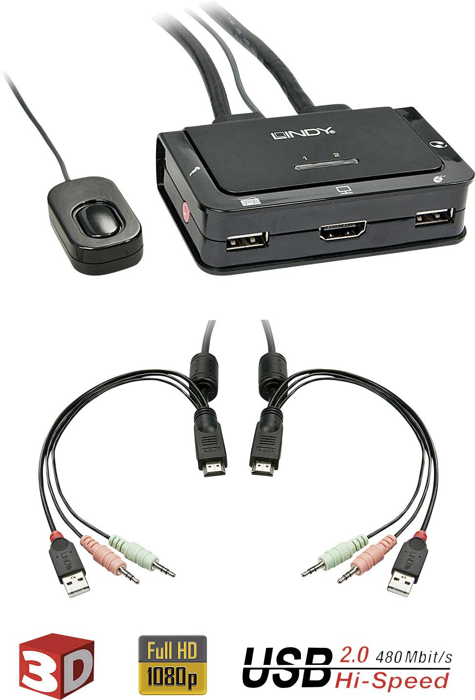 LINDY 2 Port KVM-Umschalter HDMI