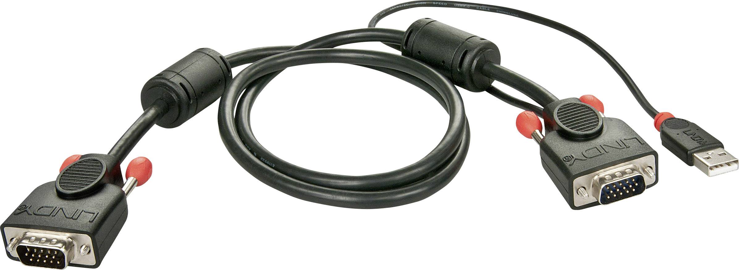 LINDY KVM Anschlusskabel [1x VGA-Stecker - 1x VGA-Stecker, USB 2.0 Stecker A] 3.00 m Schwarz