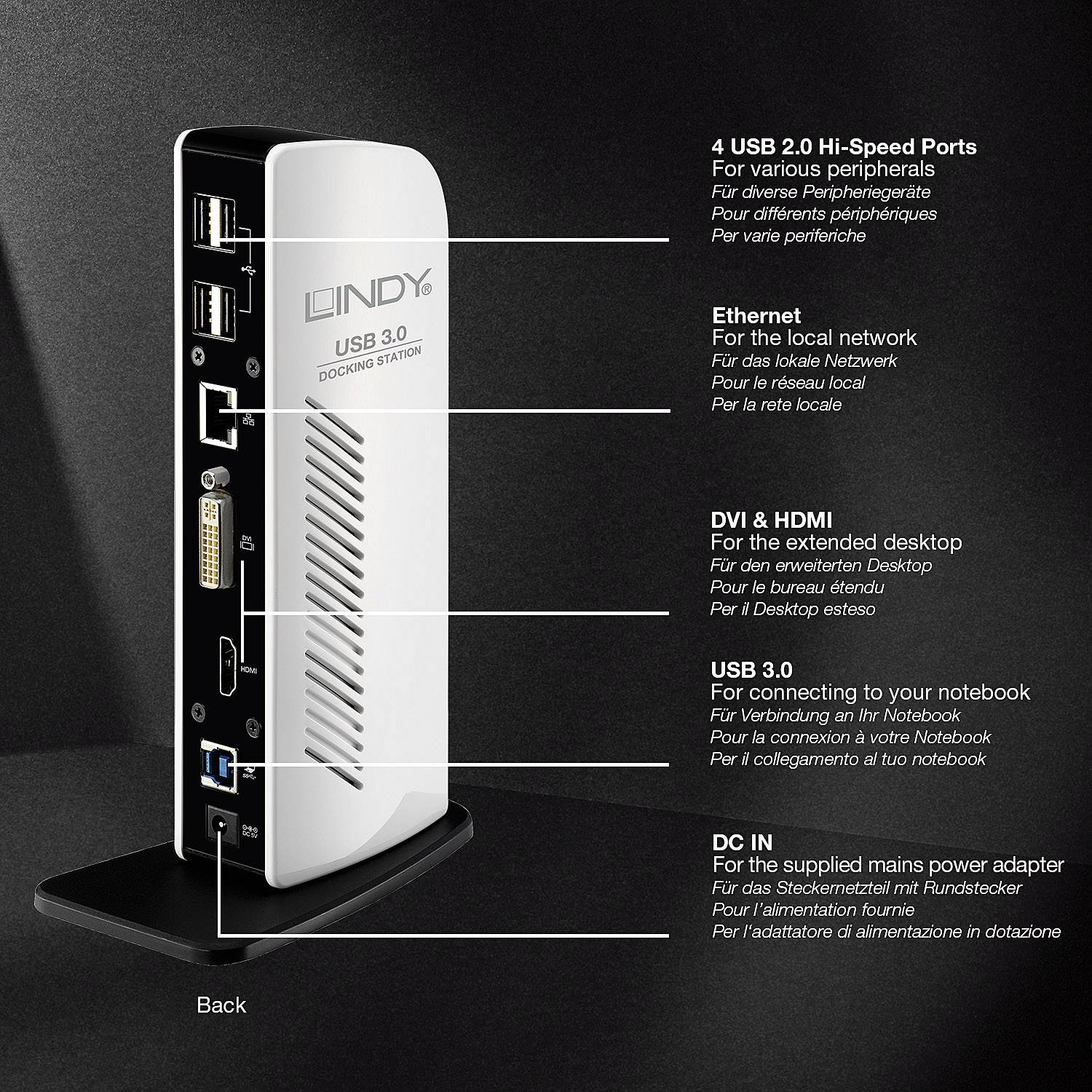 LINDY Notebook Dockingstation LINDY USB 3.0 Docking Station HDMI+DVI