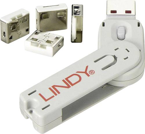 LINDY USB Port Schloss USB Port Lock + Key 4er Set Weiß inkl. 1 Schlüssel 40454