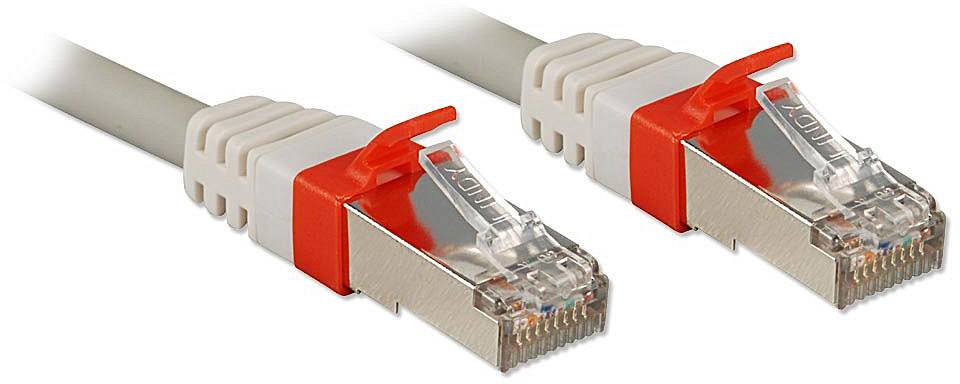 Zwei Ethernet-Kabelstecker mit roten Clips und transparentem Kunststoffgehäuse, die für Netzwerkanbindungen verwendet werden.