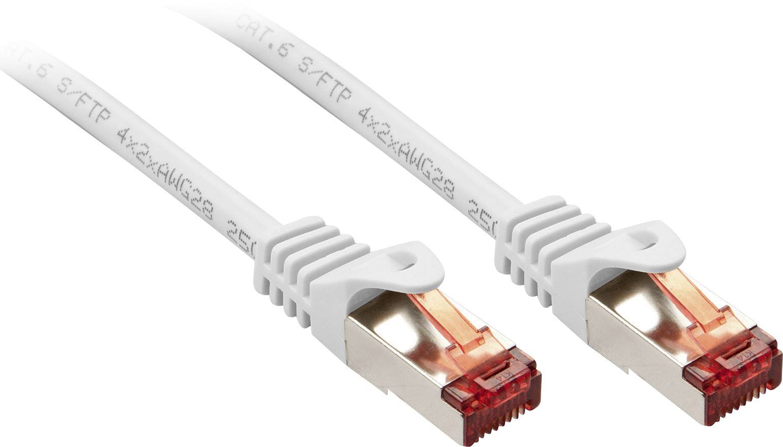 Zwei graue Ethernet-Kabel mit roten Steckern, die nebeneinander liegen. Sie sind für die Datenübertragung in Netzwerken geeignet.