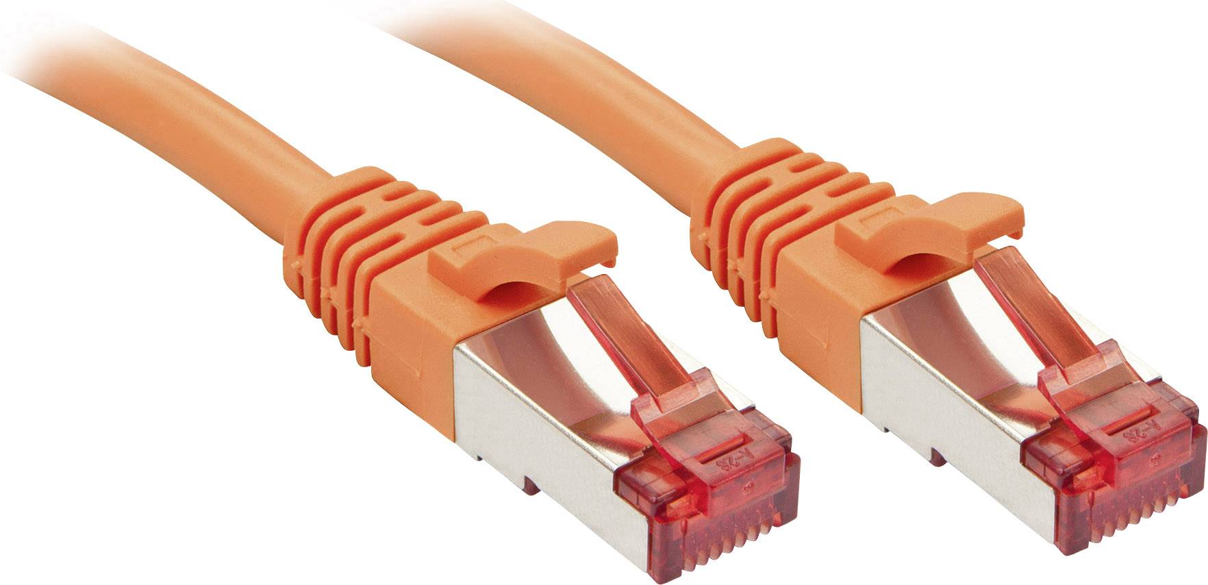 Orange Netzwerkkabel mit zwei Steckern, geeignet für Ethernet-Verbindungen in Computernetzwerken. Ideal für Heim- und Büroumgebungen.