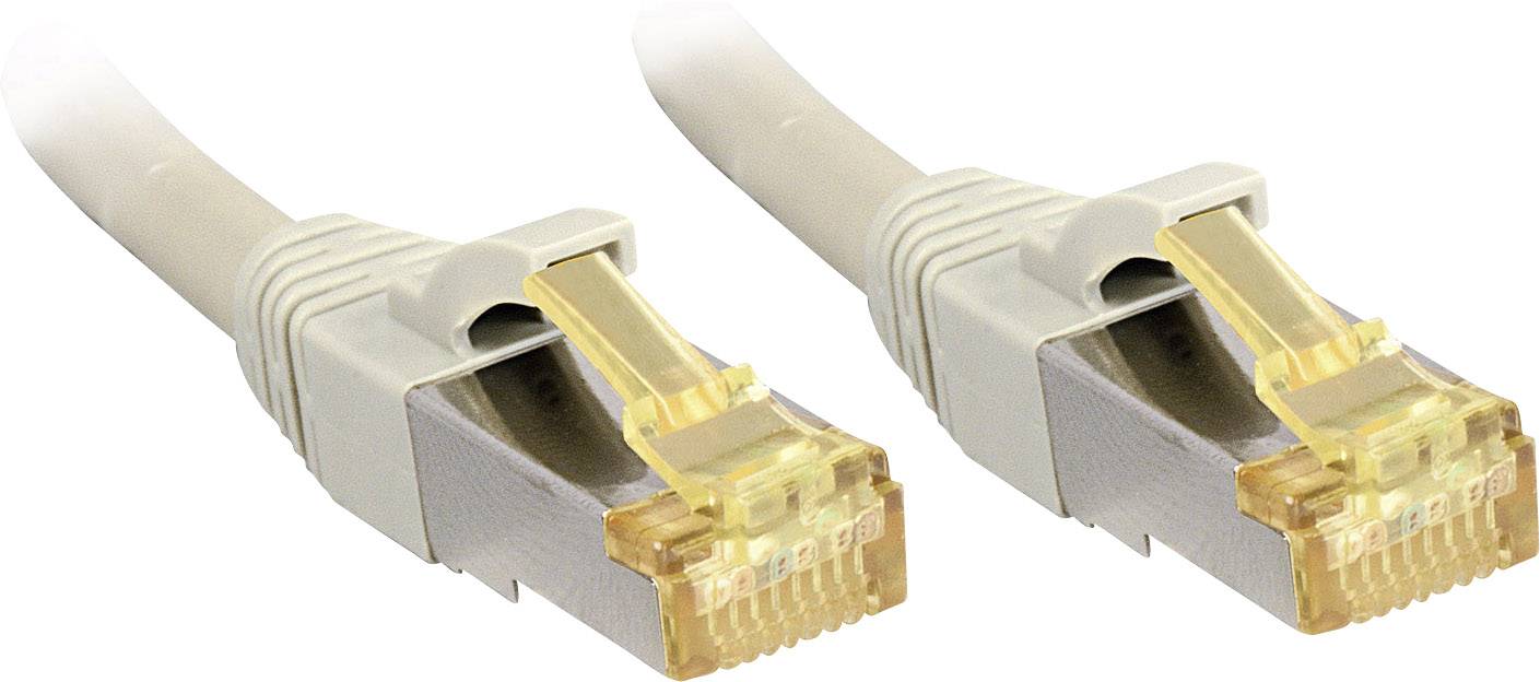 Zwei parallel liegende graue Ethernet-Kabel mit metallischen Steckverbindern, geeignet für Netzwerkverbindungen und Datenübertragung.