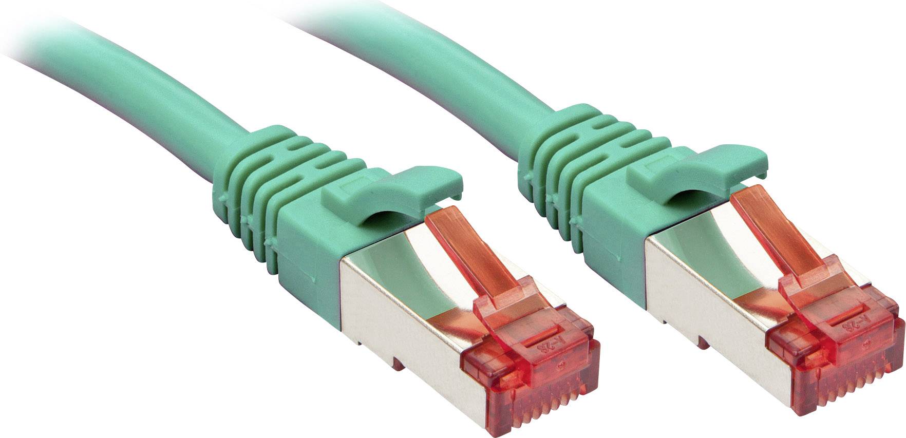 Zwei grüne Ethernet-Kabel mit roten RJ45-Steckern.