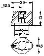 Technische Zeichnung eines Bauteils mit genauen Maßangaben: Breite 26 mm, Höhe 17 mm, Lochdurchmesser 6 mm und 17 mm Tiefe.