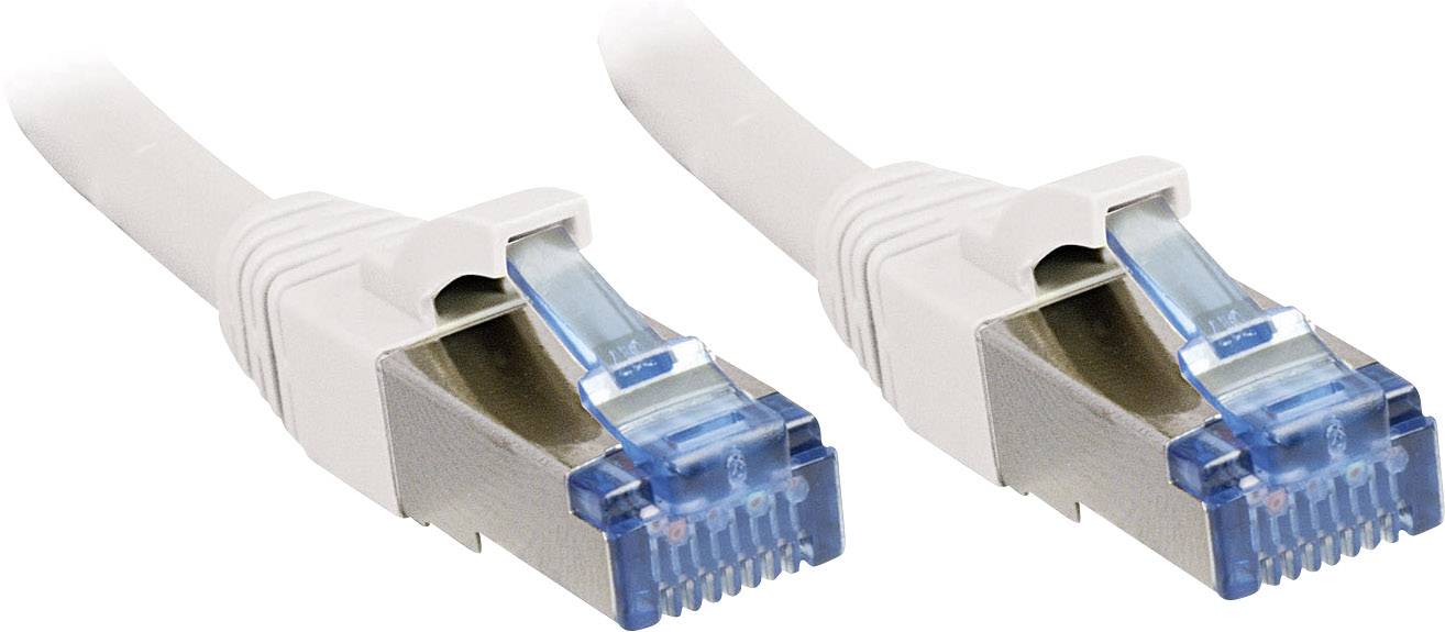 Zwei graue Ethernet-Kabel mit blauen Steckverbindern, die für die Netzwerkanbindung benutzt werden.