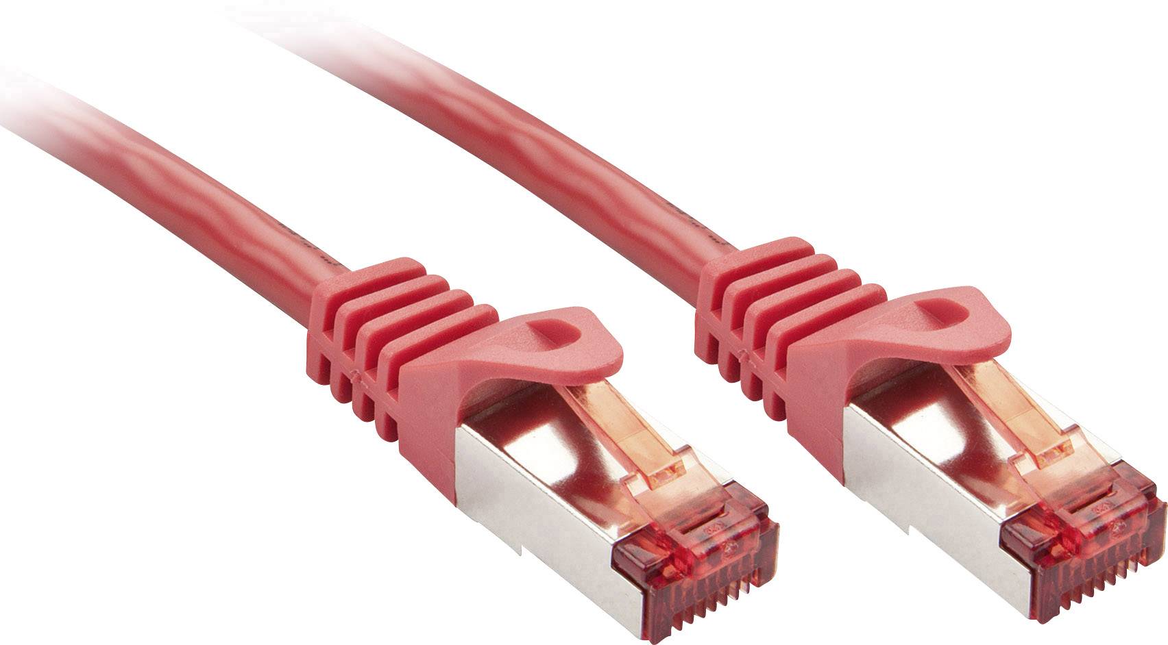 Zwei rote Ethernet-Kabel mit RJ45-Steckern, geeignet für Netzwerkverbindungen in Computernetzwerken und Internetzugriff.