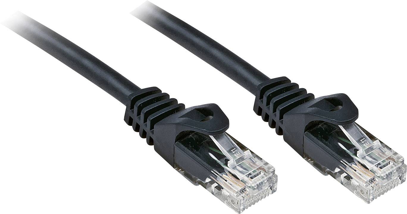 Zwei schwarze Ethernet-Kabel mit Steckern an den Enden, dargestellt auf weißem Hintergrund.