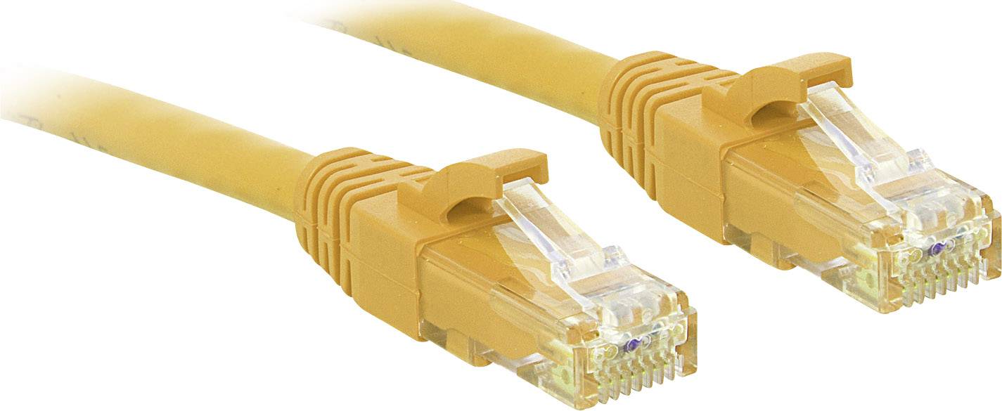 Zwei gelbe Ethernet-Kabel mit RJ45-Steckern, nebeneinander liegend und bereit zur Verbindung von Netzwerkschnittstellen.