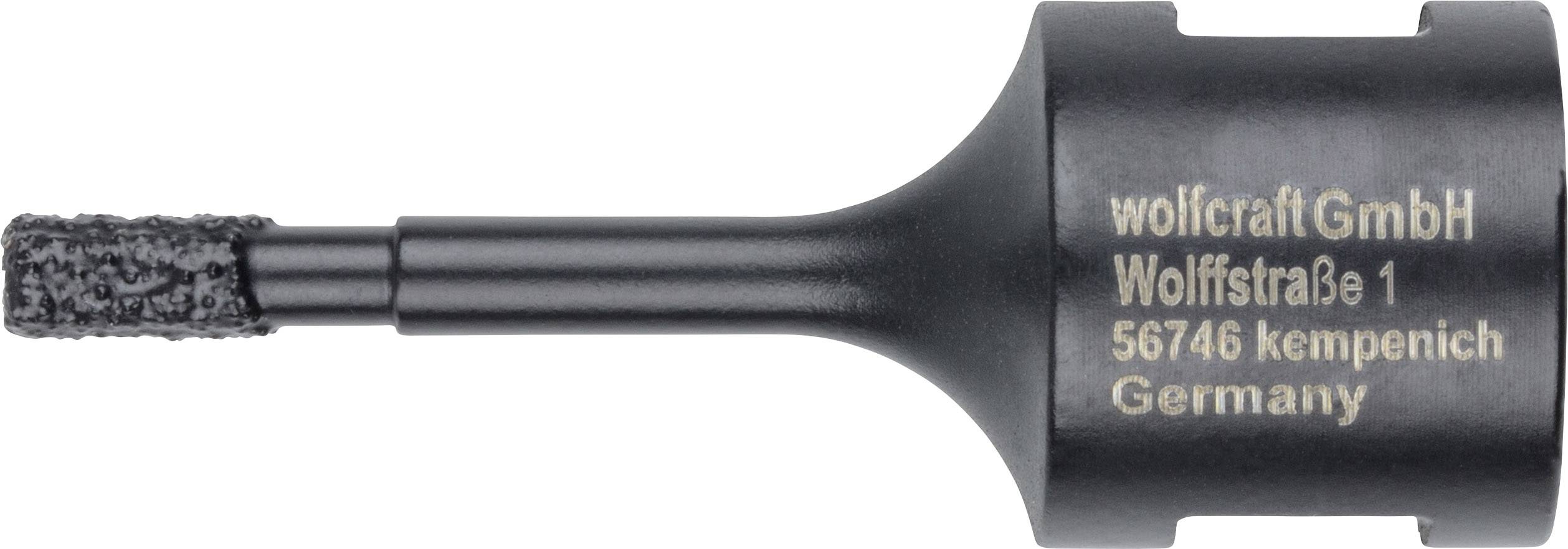 Ein schwarzes Werkzeug mit Aufschrift: 'wolfcraft GmbH, Wolfstraße 1, 56746 Kempenich, Germany'.