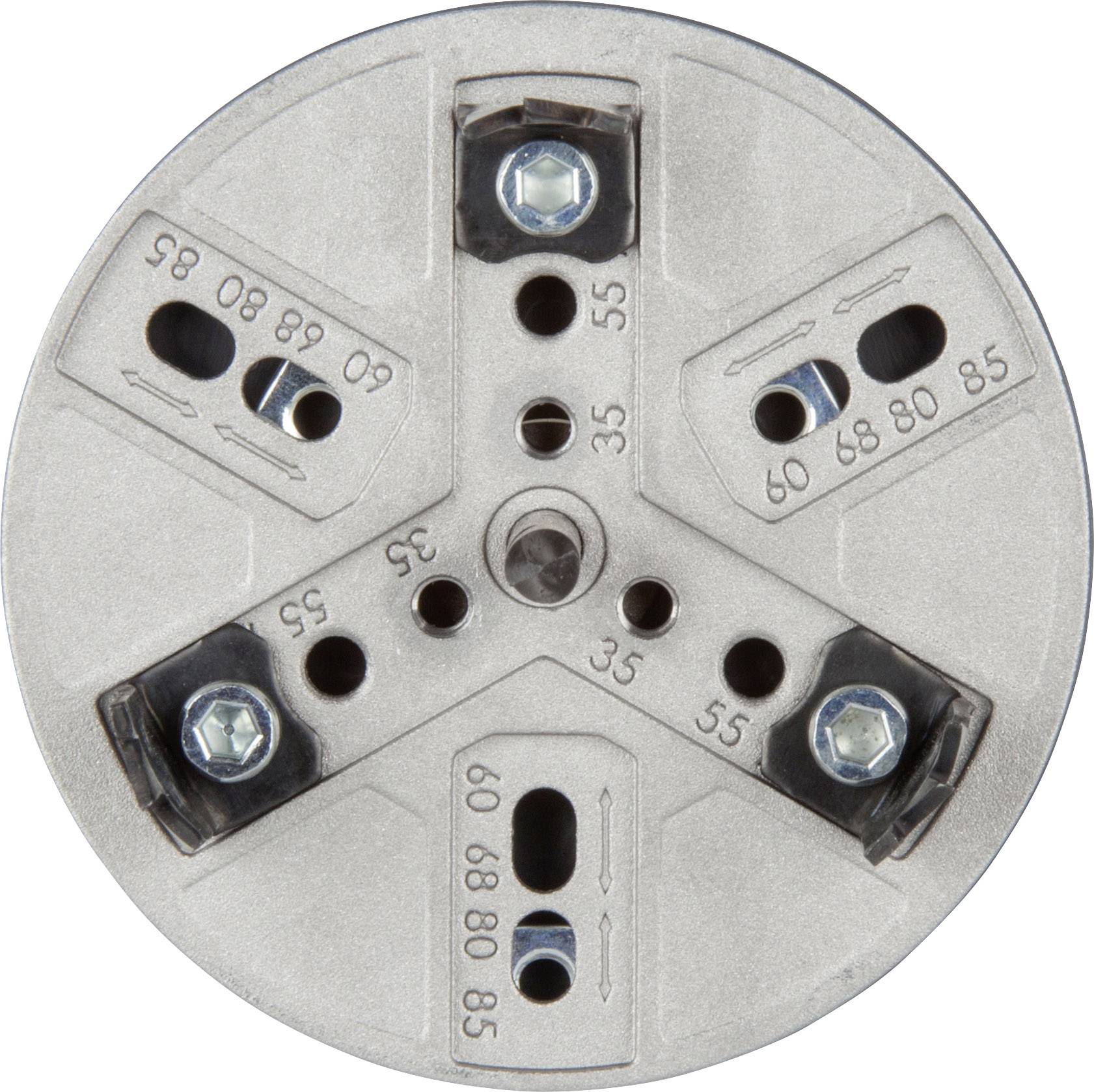 Eine runde Metallplatte mit drei verstellbaren Winkelarmen. Auf jedem Arm sind Markierungen mit den Zahlen '55', '60', '68', '80' und '85' zu sehen.