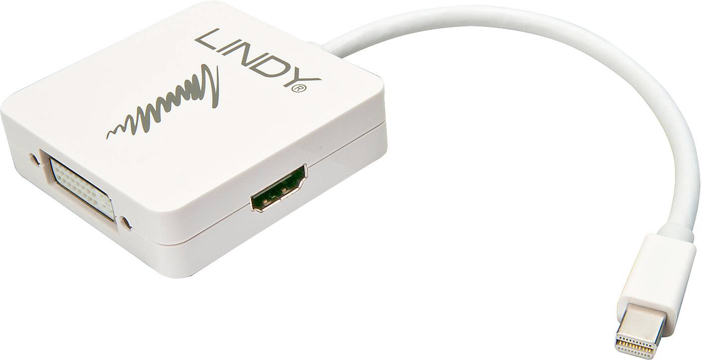 LINDY 41035 Adapterkabel [1x Mini-DisplayPort Stecker - 1x HDMI-Buchse, DVI-Buchse 24+5pol., VGA-Buchse] Weiß 20.00 cm