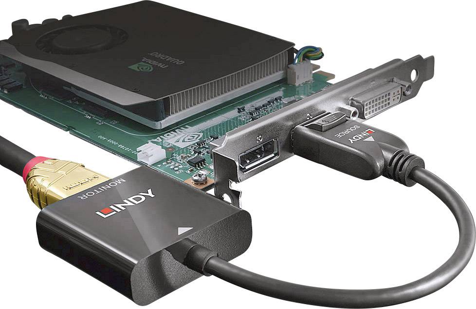 LINDY 41068 4K Adapterkabel [1x DisplayPort Stecker - 1x HDMI-Buchse] Schwarz 15.00cm