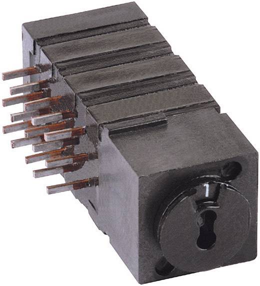 Ein rechteckiger schwarzer Steckverbinder mit mehreren Metallstiften, die links herausragen, dient zur elektrischen Verbindung.