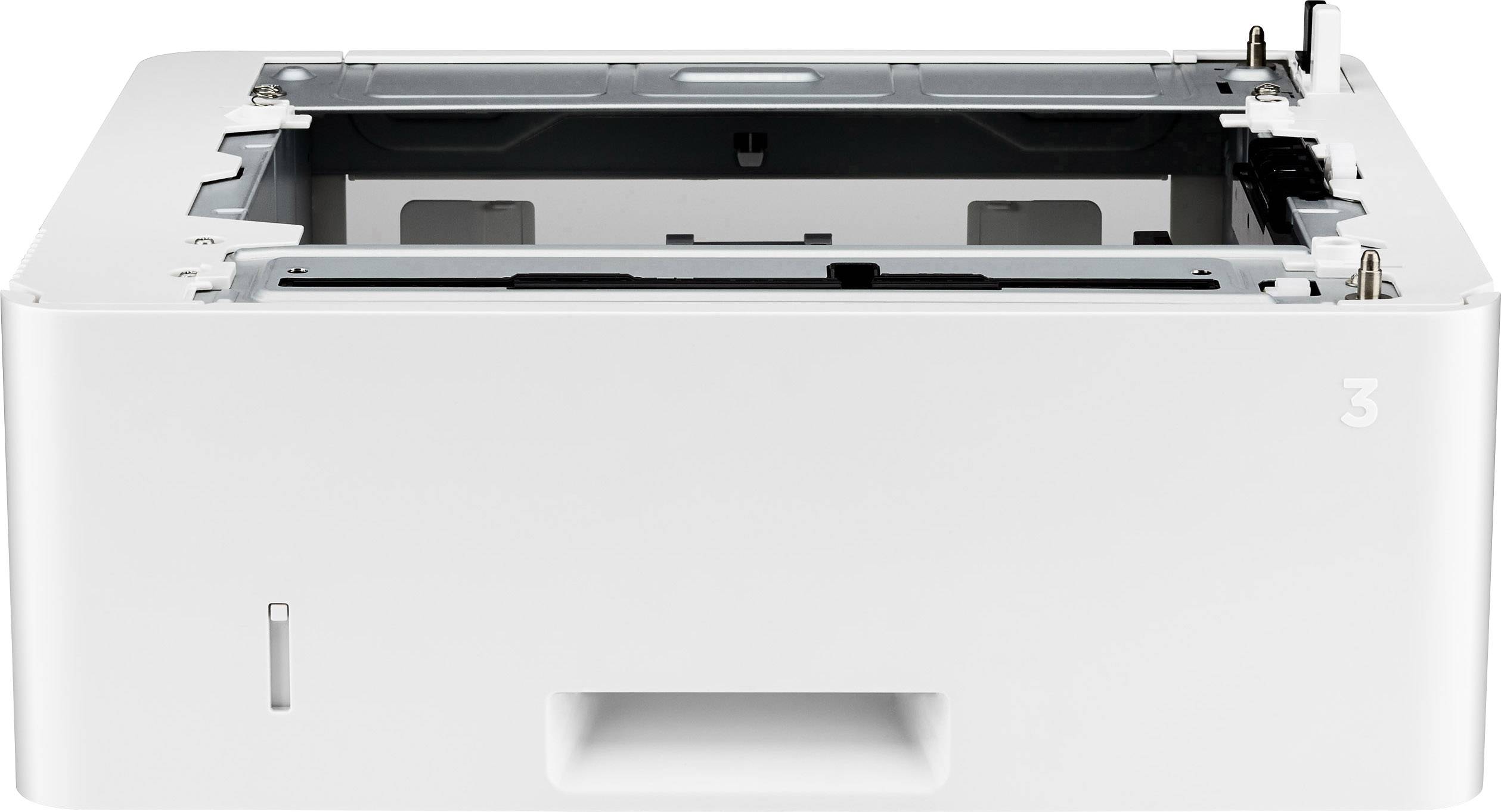 Ein weißer Drucker, frontal abgebildet, ohne sichtbare Tasten oder Bedienelemente. Einfache, minimalistische Gestaltung.