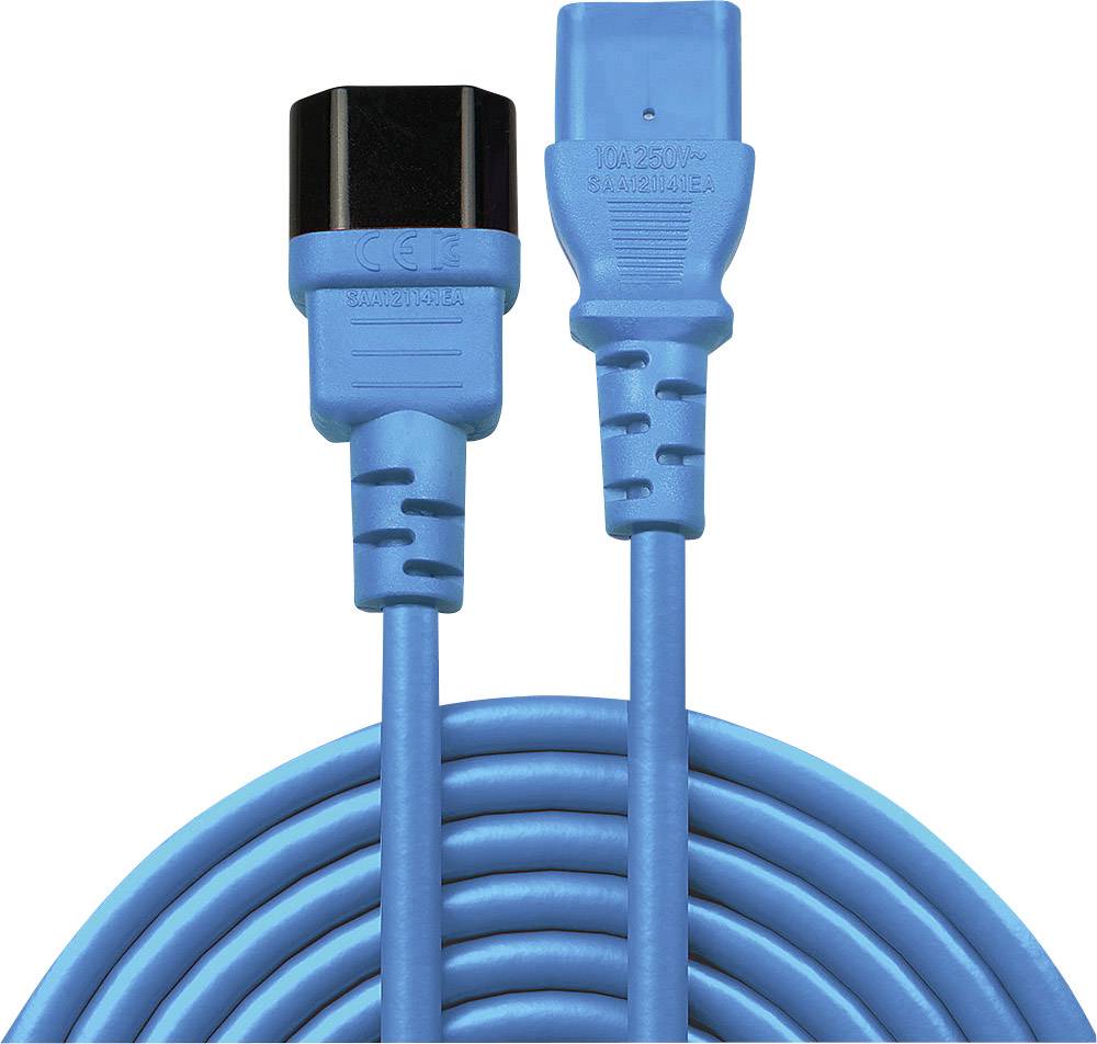 Blaues Netzkabel mit IEC C14-Stecker und C13-Buchse, geeignet für Computer- oder Serveranwendungen.
