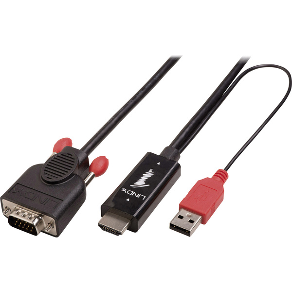 LINDY HDMI / VGA Adapterkabel HDMI-A Stecker, VGA 15pol. Stecker 3.00m Schwarz 41457 HDMI-Kabel
