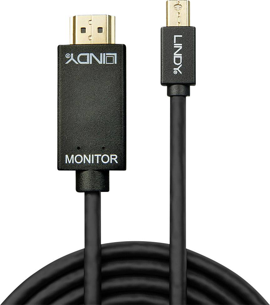 HDMI-Kabel von Lindy mit vergoldeten Steckern, geeignet für den Anschluss eines Monitors.