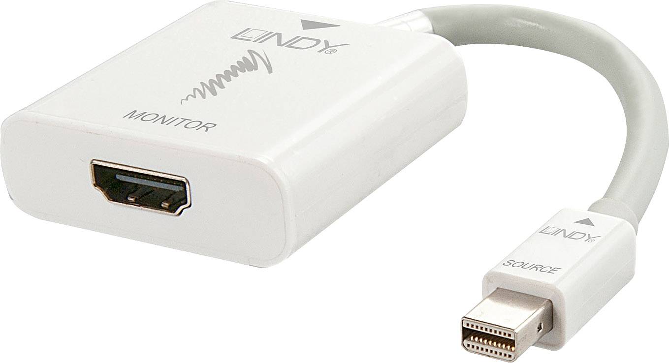 Adapter mit Mini DisplayPort zu HDMI-Anschluss, geeignet für die Verbindung eines Computers mit einem Monitor.