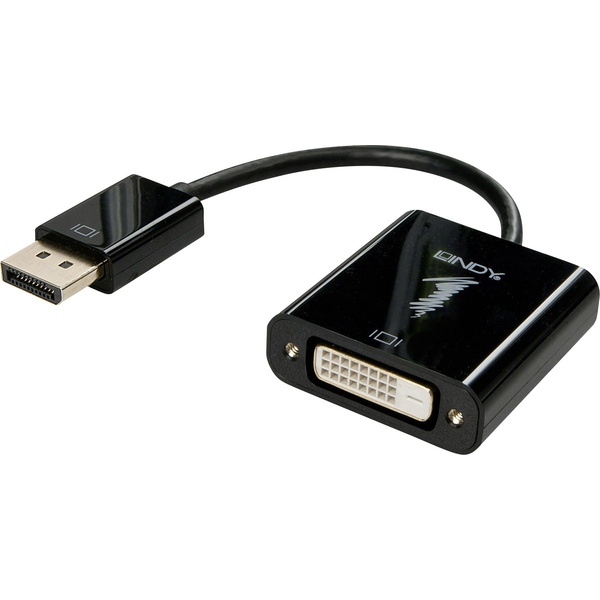 LINDY 41734 DisplayPort / DVI Konverter [1x DisplayPort Stecker - 1x DVI-Buchse 24+5pol.] Schwarz 15.00cm