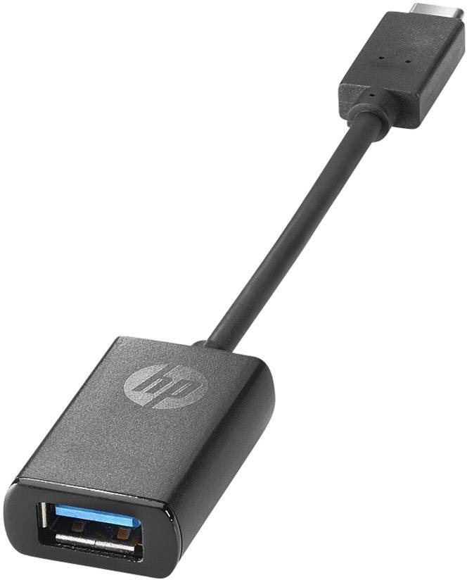 USB-C-auf-USB-A-Adapter von HP, schwarz, mit kurzem Kabelverbindung.