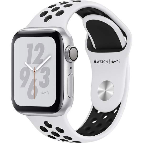 Apple Watch Series 4 Nike+ 40mm Aluminiumgehäuse Silber Sportarmband Platin, Schwarz