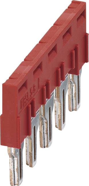 Ein roter Phasenbrücker zur elektrischen Verbindung von Schienen in einer Verteilungseinheit. Geeignet für mehrere Anschlüsse.