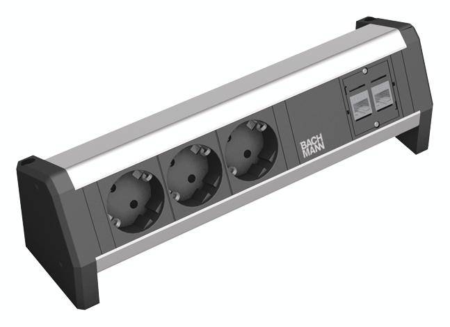 Bachmann 339.1004 Steckdosenleiste ohne Schalter 3fach Aluminium, Schwarz Schutzkontakt