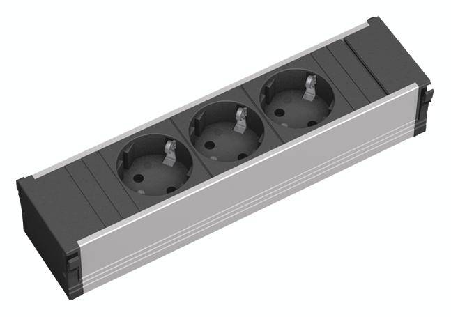 Bachmann 333.1007 Steckdosenleiste ohne Schalter Aluminium, Schwarz Schutzkontakt