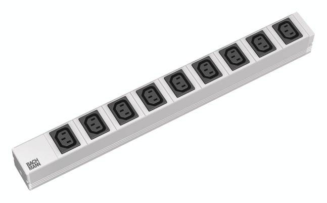 Bachmann 333.539 19 Zoll Netzwerkschrank-Steckdosenleiste 1 HE Kaltgeräte-Steckdose C13 10A Schwarz, Alusilber