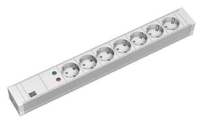 Bachmann 333.604 19 Zoll Netzwerkschrank-Steckdosenleiste 1.5 HE Schutzkontaktsteckdose Überspannungsschutz Lichtgrau (RAL 7035)