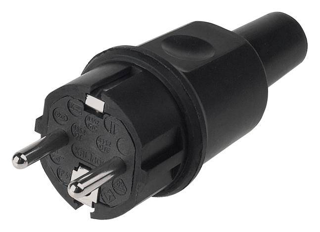 Bachmann 913.169 Schutzkontaktstecker Vollgummi 250V Schwarz IP44, IP20